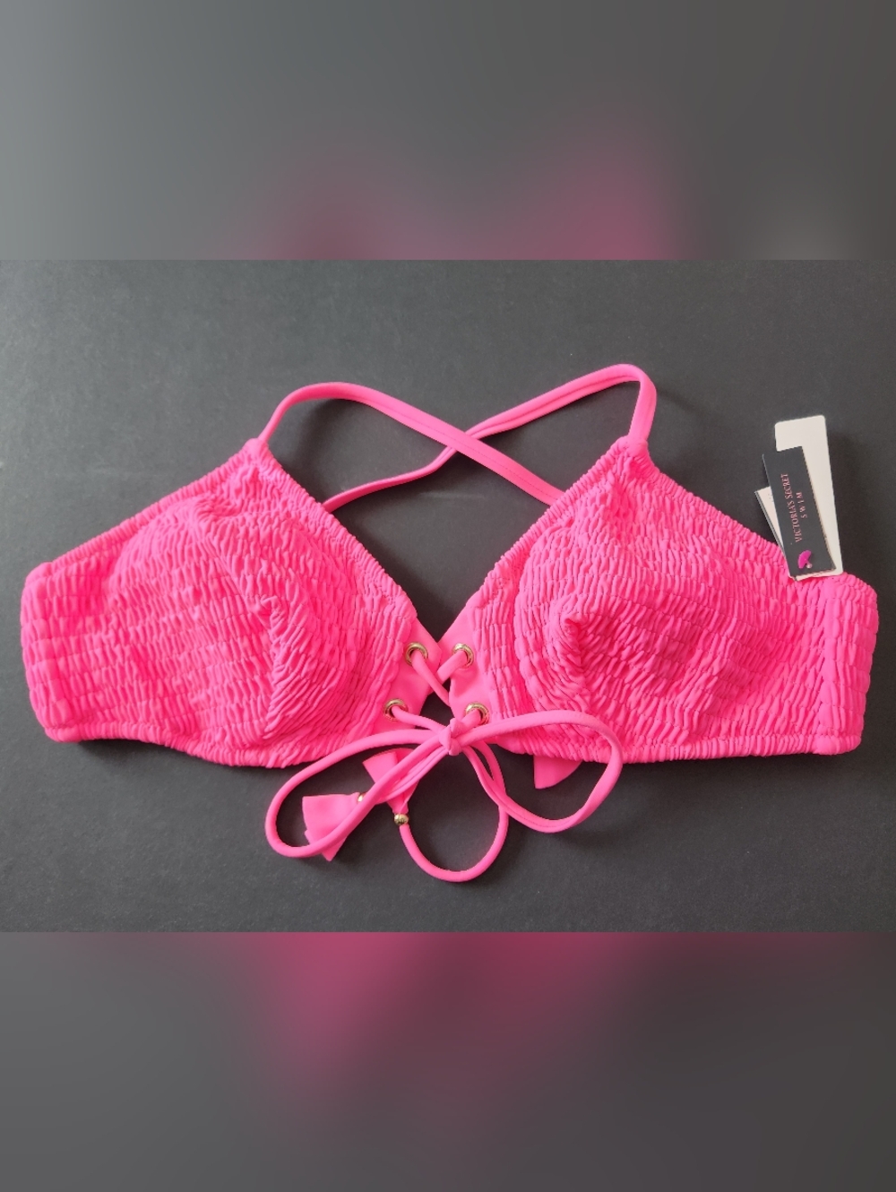 L VS Swim Hot Pink Triangle Bikini Top Tropical Island Getaway